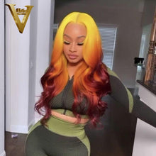 Cargar imagen en el visor de la galería, Brazilian Human Hair Wig Yellow Orange Colored Red Brown Body Wave Lace Front Pre Plucked Transparent Lace Frontal
