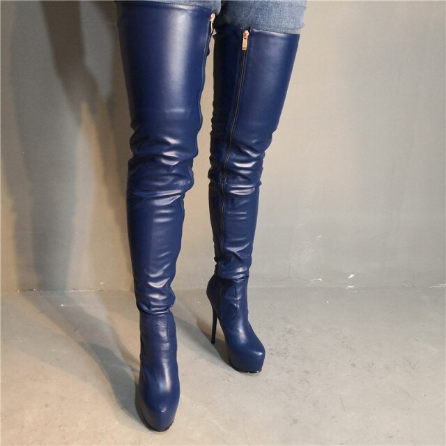 Platform Over The Knee Long Boots Shoes Thin Stiletto High Heel Zipper Sexy Booties Runway European Sizes Up To 47