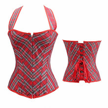 Carregar imagem no visualizador da galeria, Corset Sapubonva Sexy Bustier Xadrez Roupas Góticas Lingerie Vitoriana Top Halter Vermelho Exótico Plus Size Burlesque
