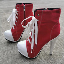 Cargar imagen en el visor de la galería, Denim Boots Platform High Heels Ankle Boots Lace UP USA SIZES TO 13
