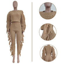 Charger l&#39;image dans la visionneuse de la galerie,ANJAMANOR Pull en tricot à franges Ensemble sexy deux pièces Pantalons assortis Tenue tendance
