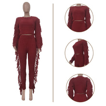 Charger l&#39;image dans la visionneuse de la galerie,ANJAMANOR Pull en tricot à franges Ensemble sexy deux pièces Pantalons assortis Tenue tendance
