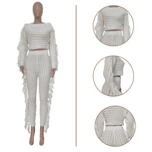 Charger l&#39;image dans la visionneuse de la galerie,ANJAMANOR Pull en tricot à franges Ensemble sexy deux pièces Pantalons assortis Tenue tendance
