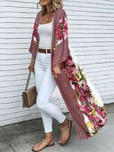 Carregar imagem no visualizador da galeria, Camisa estampada boêmia com flores Kimono Cardigan de praia de verão com mangas compridas e abertura frontal Blusa casual vintage de manga longa Top longo
